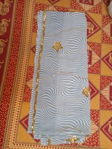 Beautiful Laheriya Saree With Blouse (Sky) (34-36
