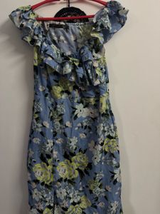 Blue Floral Off-Shoulder Dress