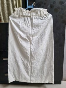 White Button-Front Midi Skirt