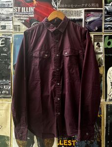 Guess Men's Long Sleeve Burgundy Shirt