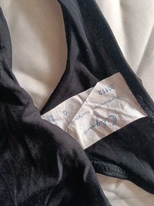 Black Thong with Rose Detail