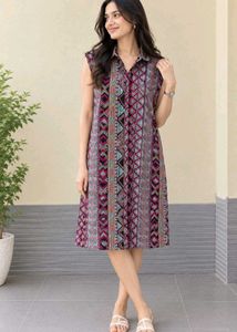 Vibrant Sleeveless Ethnic One Piece Dress (Women)