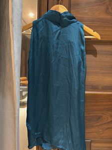 Elegant Teal Satin Sleeveless Top