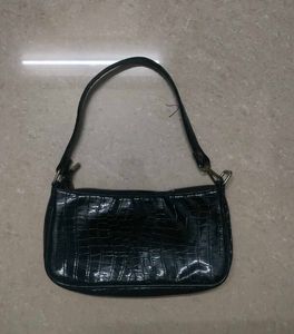 Classic Black Textured Shoulder Bag