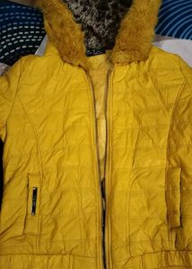 Yellow Quilted Jacket with Faux Fur Hood