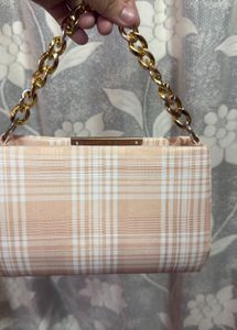 Chic Plaid Clutch with Gold Chain