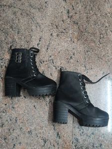 Chunky Black Lace-Up Boots