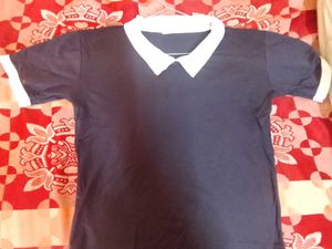 Navy Polo Shirt with White Collar & Cuffs