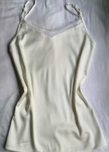 Cream Satin Camisole Top with Pearl Detail