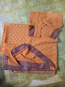 Orange Printed Saree with Blouse