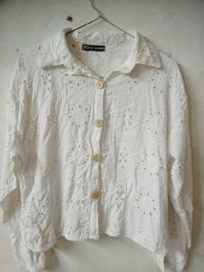 White Broderie Anglaise Button-Up Shirt