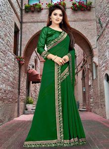 Temple Border Lycra Blend, Chiffon Saree