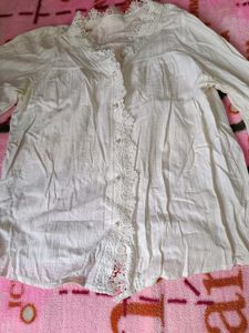 White Lace Trimmed Blouse
