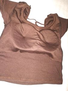 Brown Ribbed Back less Crop Top🤎
