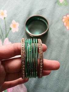 Green &amp; Gold Crystal Bangles
