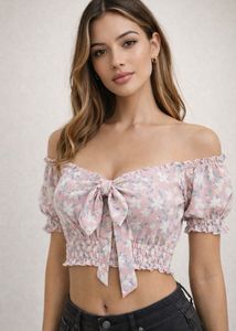 Floral Off-Shoulder Tie-Front Crop Top