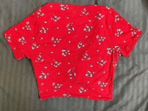 Red Floral Twist Front Crop Top