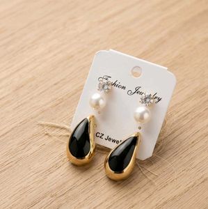 Elegant Pearl and Black Teardrop Earrings