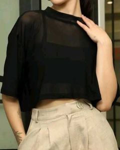 high neck sheer top with cami