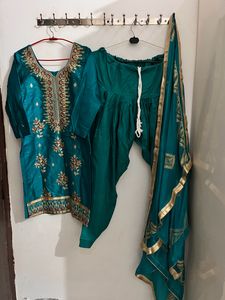 Salwar Suit With Dupatta Peacock Color