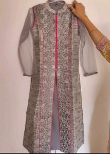 Elegant Grey & Pink Ethnic Kurta