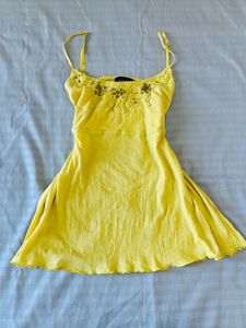Yellow Embellished Spaghetti Strap Top