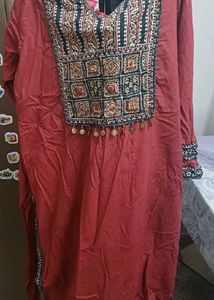 Maroon Embroidered Kurta