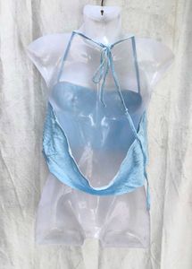 Light Blue Crinkle Halter Neck Crop Top