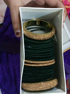 Green &amp; Gold Embellished Bangle Set