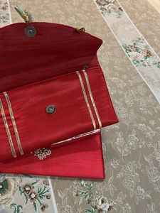 Combo of 3- Heavy Red Golden Clutch with Zari