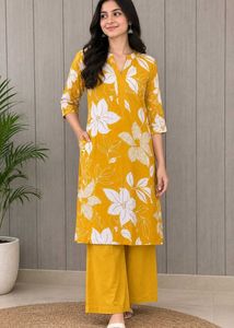 Vibrant Yellow Floral Kurta Set