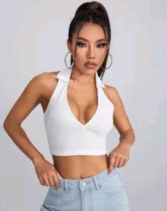 White Ribbed Halter Crop Top