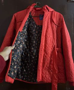 Red Quilted Hooded Jacket