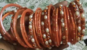 Orange Pearl Bangle Set