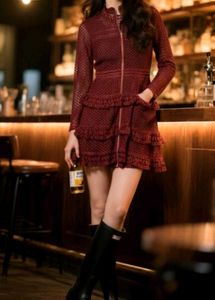 Burgundy Lace Mini Dress