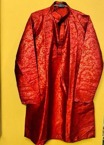 Men's Red Jacquard Kurta