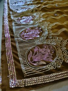 Brown &amp; Gold Embellished Saree
