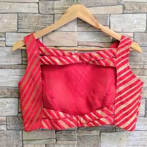 Red &amp; Gold Striped Saree Blouse