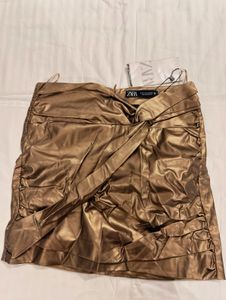Zara Metallic Twist Front Mini Skirt