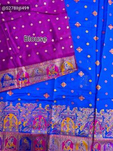 Vibrant Blue Silk Saree with Intricate Weave