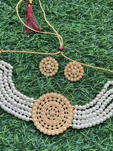 Pearl Choker Necklace with Earrings