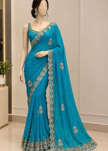 Stunning Blue Embroidered Saree