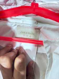 ZARA White Hooded Zip-Up Jacket