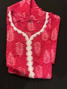 Pink Leaf Print Kurta