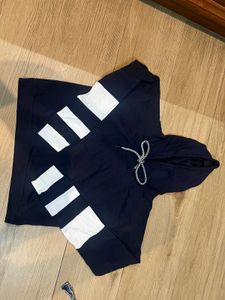 Navy Blue Hoodie with White Stripes