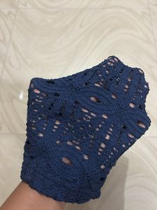 Navy Blue Lace Net Crop Top "To The Moon"