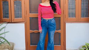 Chic Red Striped Off-Shoulder Crop Top