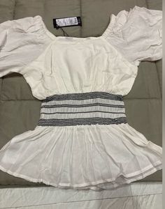 Vero Moda Women White &amp; BlackStriped Cinched Waist