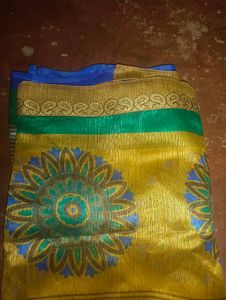 Beautiful Golden Saree with Floral Print