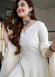 White Chikankari Long Dress